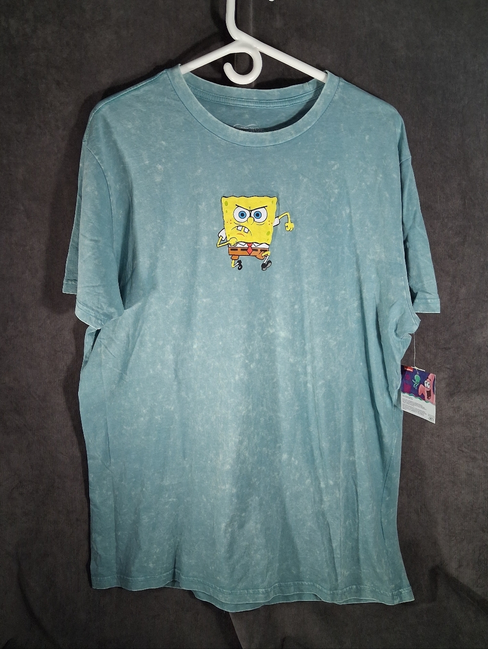Nickelodeon SpongeBob SquarePants Light Blue Tie Dye "Angry" Graphic Tee NWT L